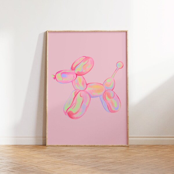 Balloon Dog Preppy Trendy Wall Art, Digital Downloadable Pink Poster, Maximalist Wall Print, Retro Dorm Room Wall Canvas, Vintage Aesthetic