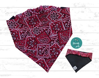 Red Paisley Dog Bandana: Elastic Scrunchie Pet Scarf