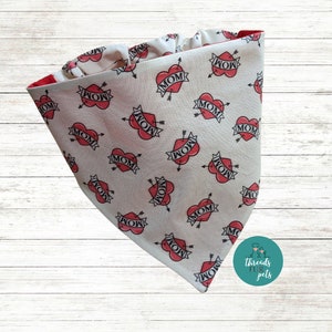 Dog Mom, I love Mom, Heart, Pet Accessories, Scrunchie Dog Bandana, Dog Scarf, Pet Handkerchief, Dog Lover, Gift, Slip On Bandana