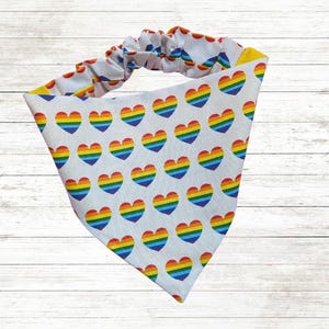 Heart Dog Bandana, Rainbow Dog Bandana, Pride Scarf, Pet Accessories, Dog Mom, Scrunchie Dog Bandana, Handkerchief, Gift, Slip On Bandana