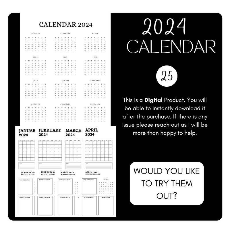 Simple Printable Calendar 2024 Calendar With Planner Monthly Calendar