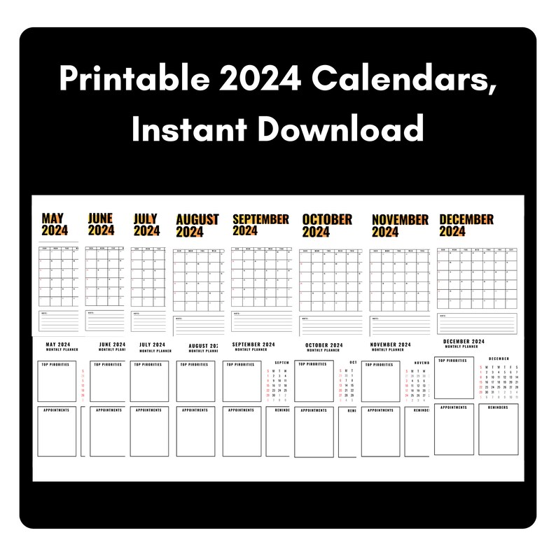 Simple Printable Calendar 2024 Calendar With Planner Monthly Calendar