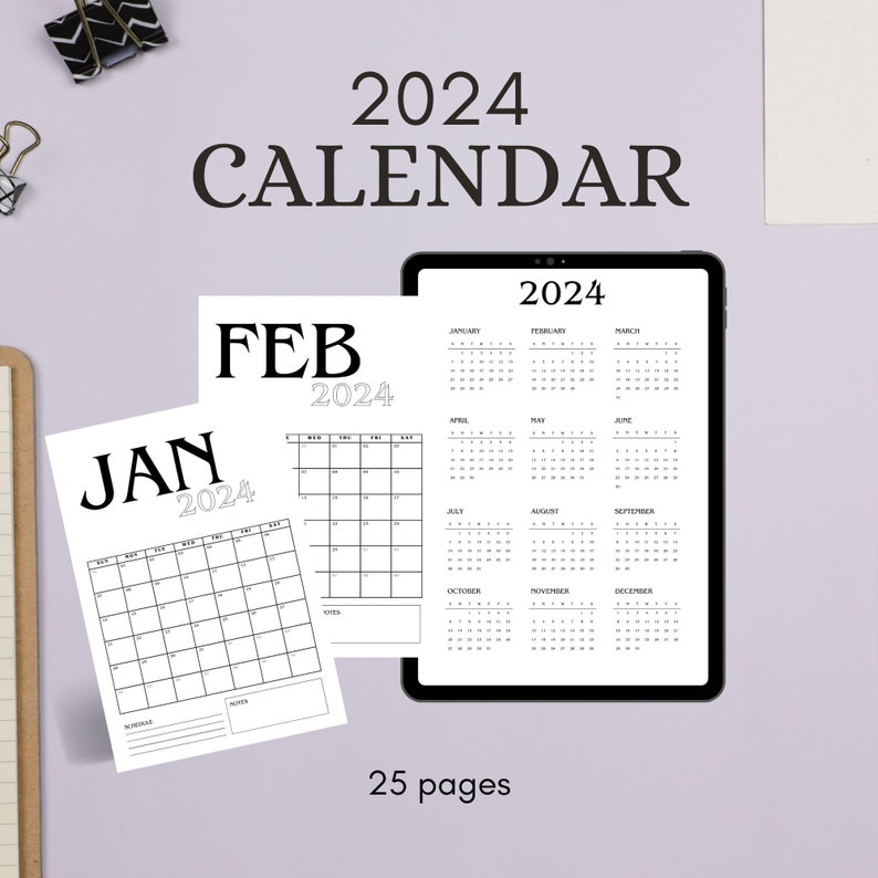 Simple Printable Calendar 2024 Calendar With Planner Monthly Calendar