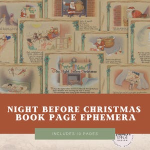 Páginas de libros efímeras de La noche antes de Navidad / Páginas de libros de diario basura / Páginas de diario efímeras / Páginas imprimibles de libros / Tema navideño