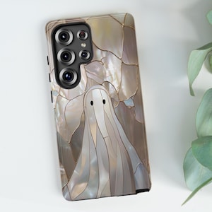 Stained Glass Ghost Phone Case for Halloween, High Quality Printing, Samsung S25 S24 S23 S22 S21, Google Pixel 9 8 7 6 5