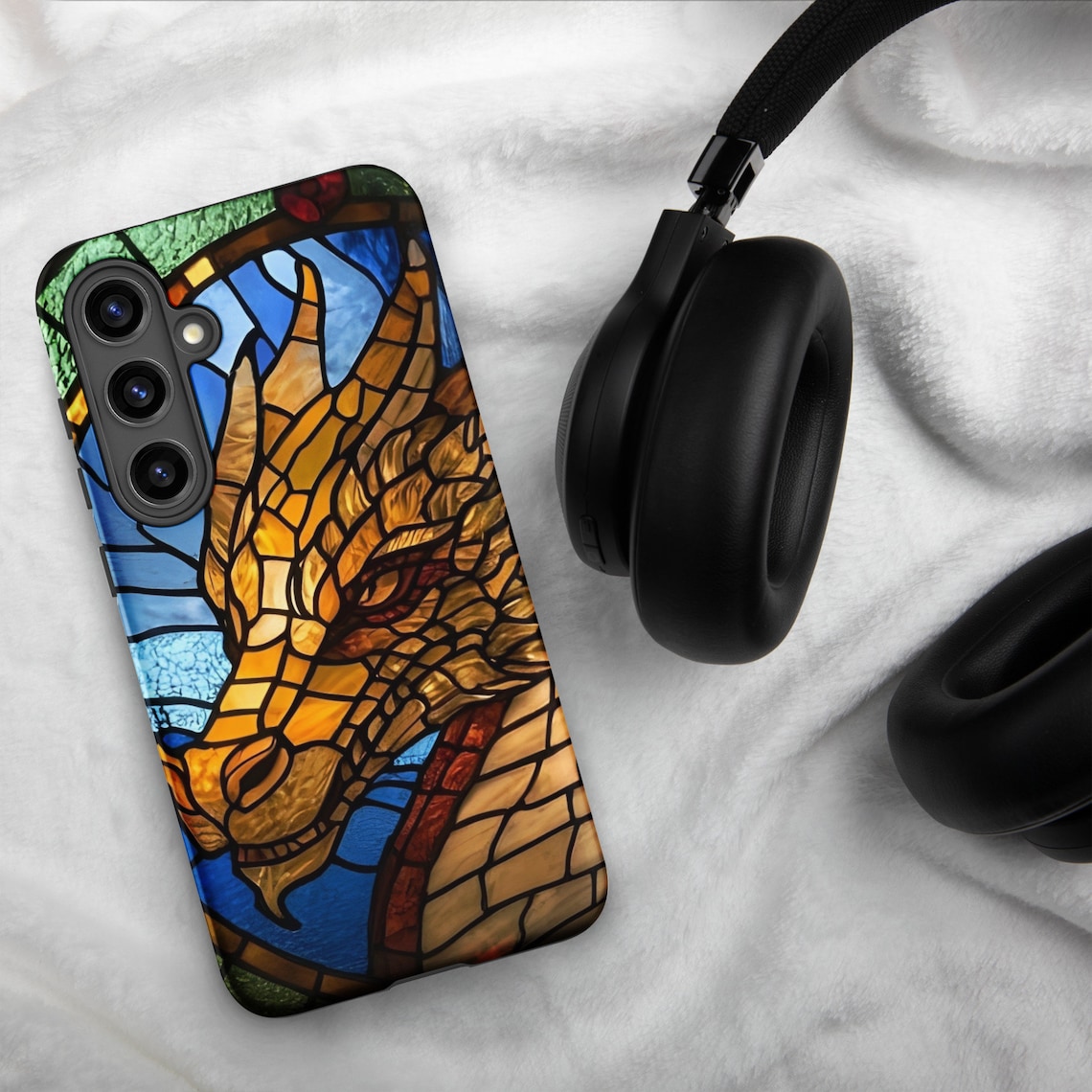 Stained Glass Dragon Phone Case, Dragon Design Yellow, Samsung S10 S20