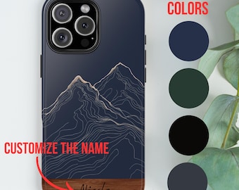 Personalized Mountain Line Design Phone Case, Minimalist Phone Case, iPhone 16 15 14 13 12 Pro Max Plus, Nature Lover Gift, Tough Phone Case