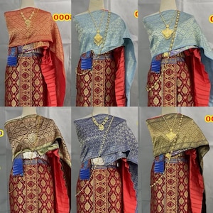 Set of Thai Traditional Vintage Sabai shirt & pants dance dress, Thai wedding , songkran, thai costume.