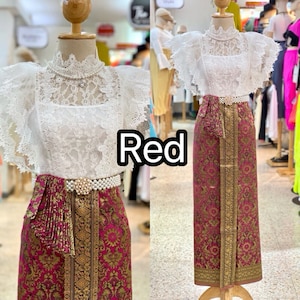 Set of Thai Traditional modern shirt & pants dance dress, Thai wedding and jewelry
