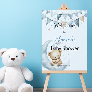 Blue Baby Shower Welcome Sign Template, Baby Boy Shower, 18x24 20x30 24x36, Blue Teddy Bear Shower
