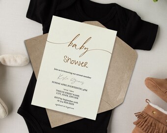 Brown Baby Shower Invitation Template, Baby Shower, Gender Neutral Brown Invite