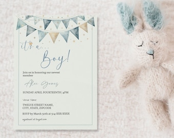 Baby Shower Invitation Template, Baby Boy Shower, It's a Boy Shower