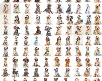 Watercolor Christmas Dogs Clipart – 25 Breeds (Digital Download)