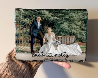 Personalized Wedding Photo Slate, Custom Couple Keepsake, Anniversary Gift (6"x8")