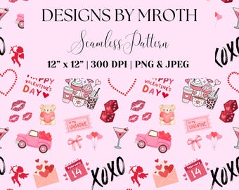 Valentine's Day Seamless Pattern | Pink Love Icons (PNG JPG Digital Paper)
