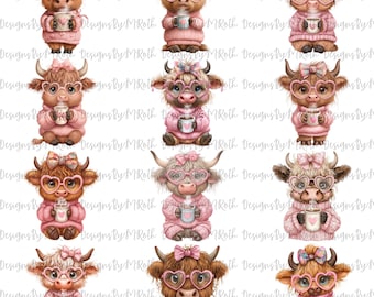 Valentine Highland Cow PNG Bundle, Farm Animal Clipart (Digital Download