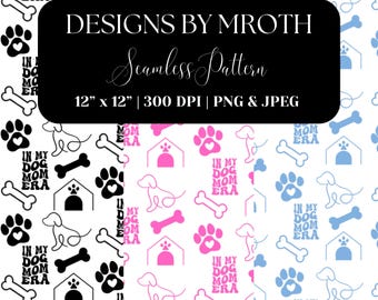 Dog Mom Seamless Pattern | Paw Prints, Bones Digital Paper (PNG JPEG)