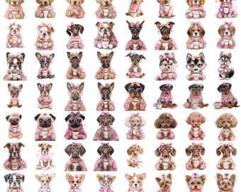 Valentine Dog PNG Clipart Bundle, Coffee Lover, Pink Sweaters (Digital Download)