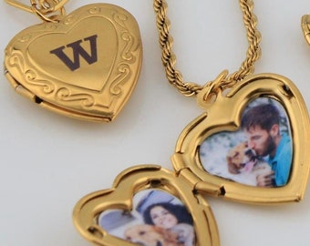 Heart Locket with Photo, Vintage Photo Locket Necklace, Custom Locket, Personalized Engraved Necklace, Birthday Gift for Wife, Mom Present