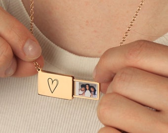 Photo Locket Necklace Gift for Her, Engraved Locket with Picture, Birthday Gift for Daughter Gift for Girl Friend Anniversary Gift for Mom