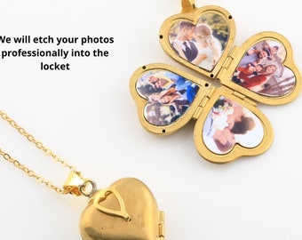 Vintage Photo Locket Necklace, Heart Photo Locket, 4 Photo Locket, Picture Necklace Gift for Mom, Family Memory Gift for Mom,  Gift For Her