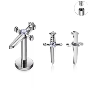 Sword Earrings Internally Threaded Titanium Flat Back Studs, 16G 18G Titanium Earrings, Tragus Forward Helix Labret Studs TI-FB-swd-021 bild 8