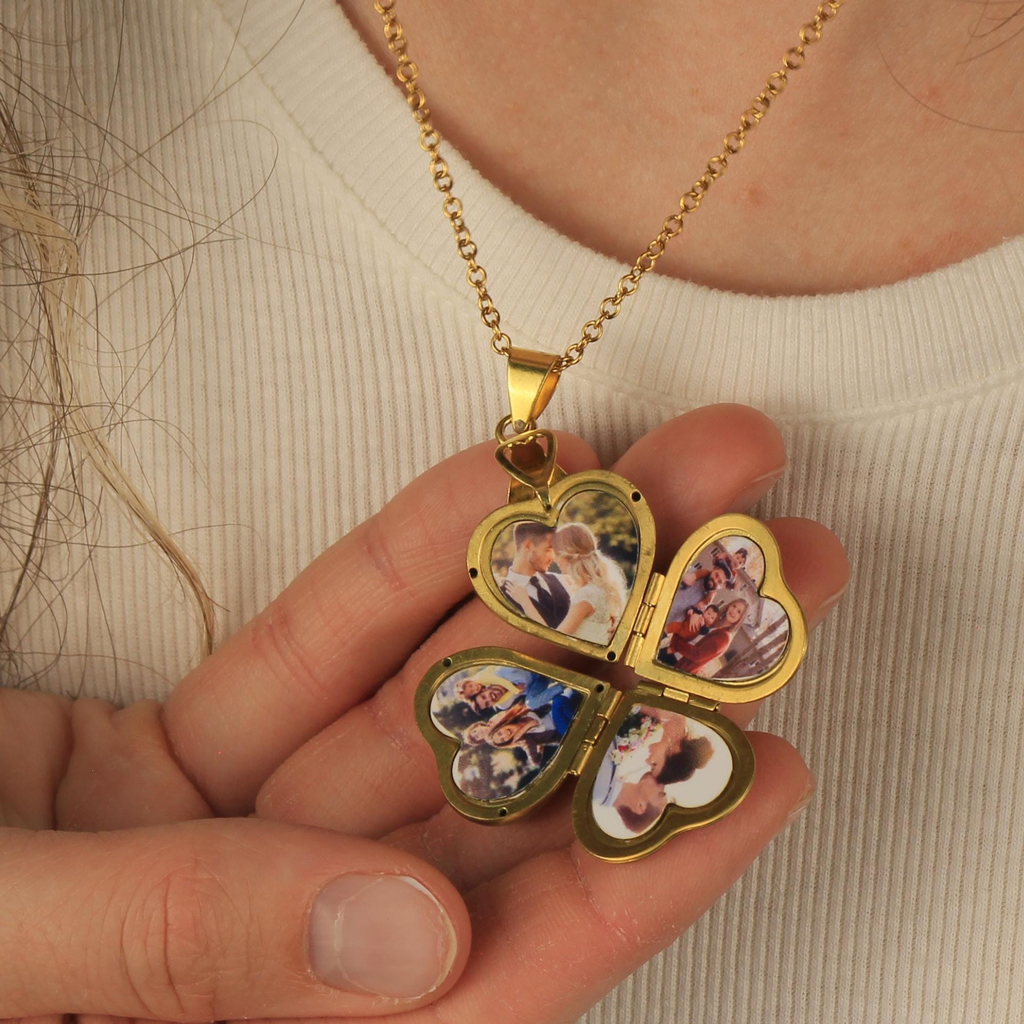 Christmas Gift for Her Photo Locket Necklace, Personalized Vintage Heart Photo Locket, 4 Picture Pendant, Picture Locket Christmas Present