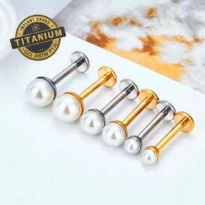 Pendientes de perla diminuta con rosca interna, de titanio, con parte trasera plana, de 16 y 18 g, para labio y hélix. TI-FB-pearl-054