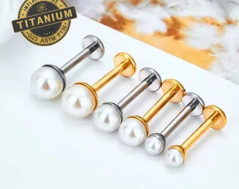 Tiny Pearl Titanium Flat Back Earrings, Internally Threaded 16G 18G 20G Flat Back Studs,  Surgical Steel Flatback Piercing Earrings