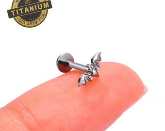 Titanium Bat Earrings, Internally Threaded Flat Back Studs, 16G 18G 20G Implant Grade Surgical Steel Labret Stud, Small Flatbacked studs