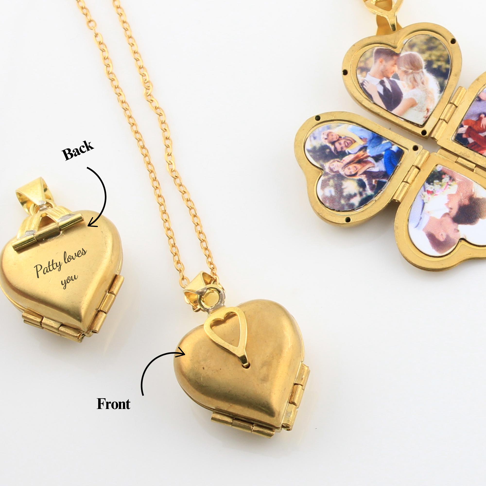 Christmas Gift for Her Photo Locket Necklace, Personalized Vintage Heart Photo Locket, 4 Picture Pendant, Picture Locket Christmas Present