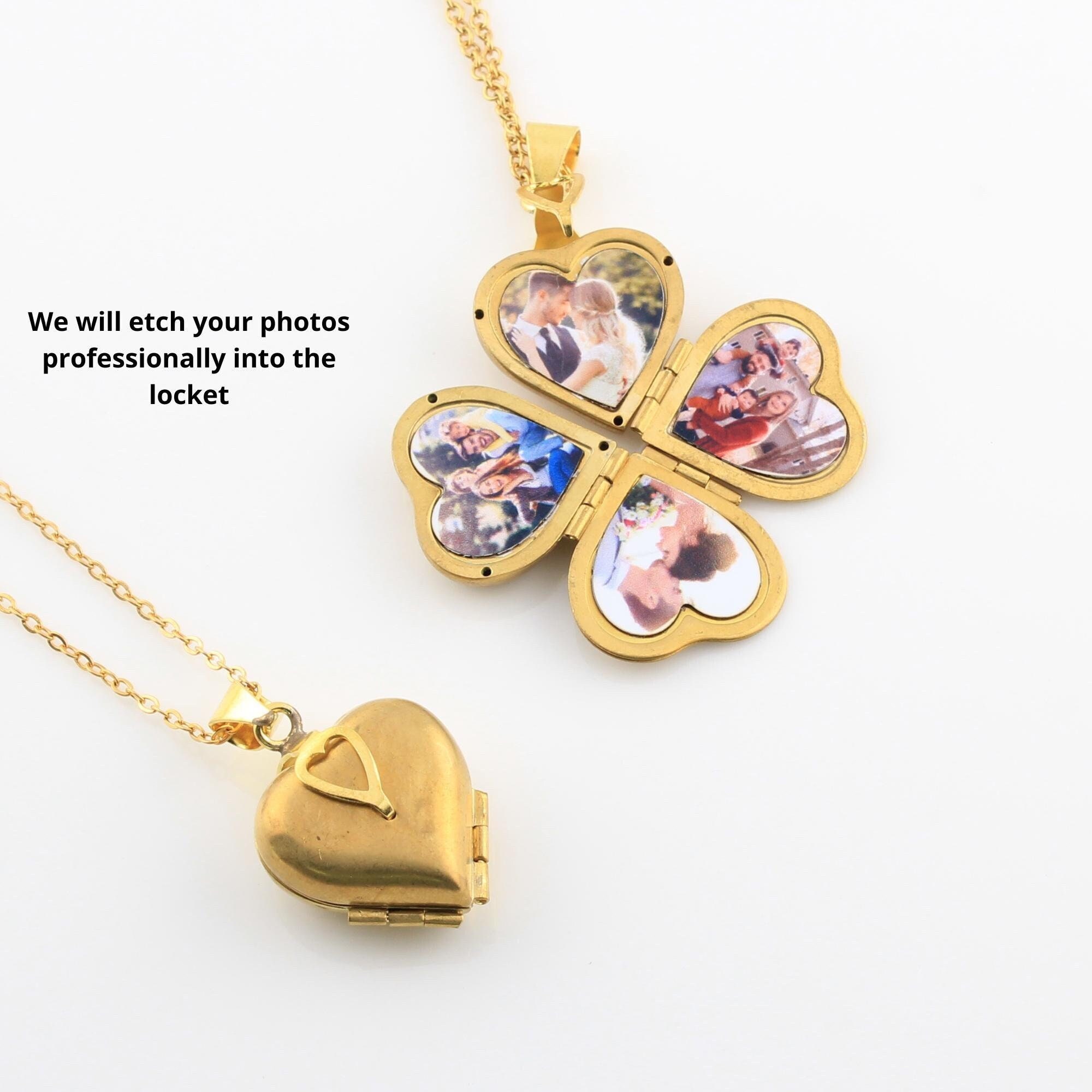 Christmas Gift for Her Photo Locket Necklace, Personalized Vintage Heart Photo Locket, 4 Picture Pendant, Picture Locket Christmas Present
