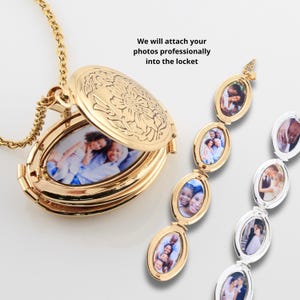 4 Photo Locket Necklace, Custom Engraved Picture Necklace, Memorial Photo Necklace, Personalized Christmas Gift For Mom Grandma