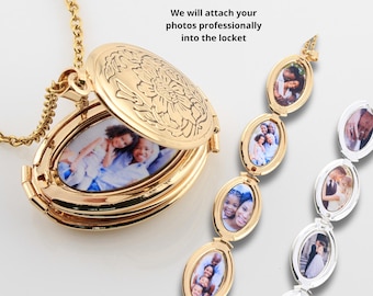 4 Photo Locket Necklace, Custom Engraved Picture Necklace, Memorial Photo Necklace, Personalized Christmas Gift For Mom Grandma