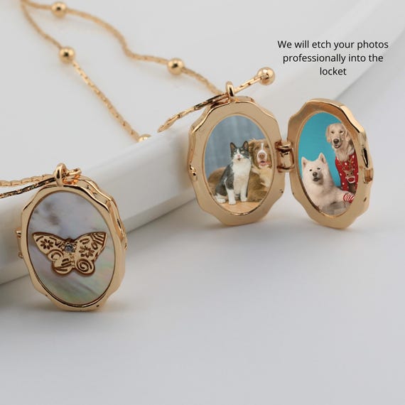 Photo Locket With 14K Vintage Butterfly, Personalized Locket With
