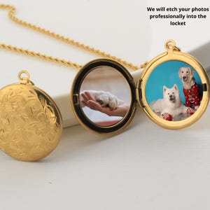 18K Art Deco Photo Locket Necklace, Gold Picture Pendant, Picture Necklace Mom Wife Sister Gift Best Friend Necklace Memorial Gift for Her