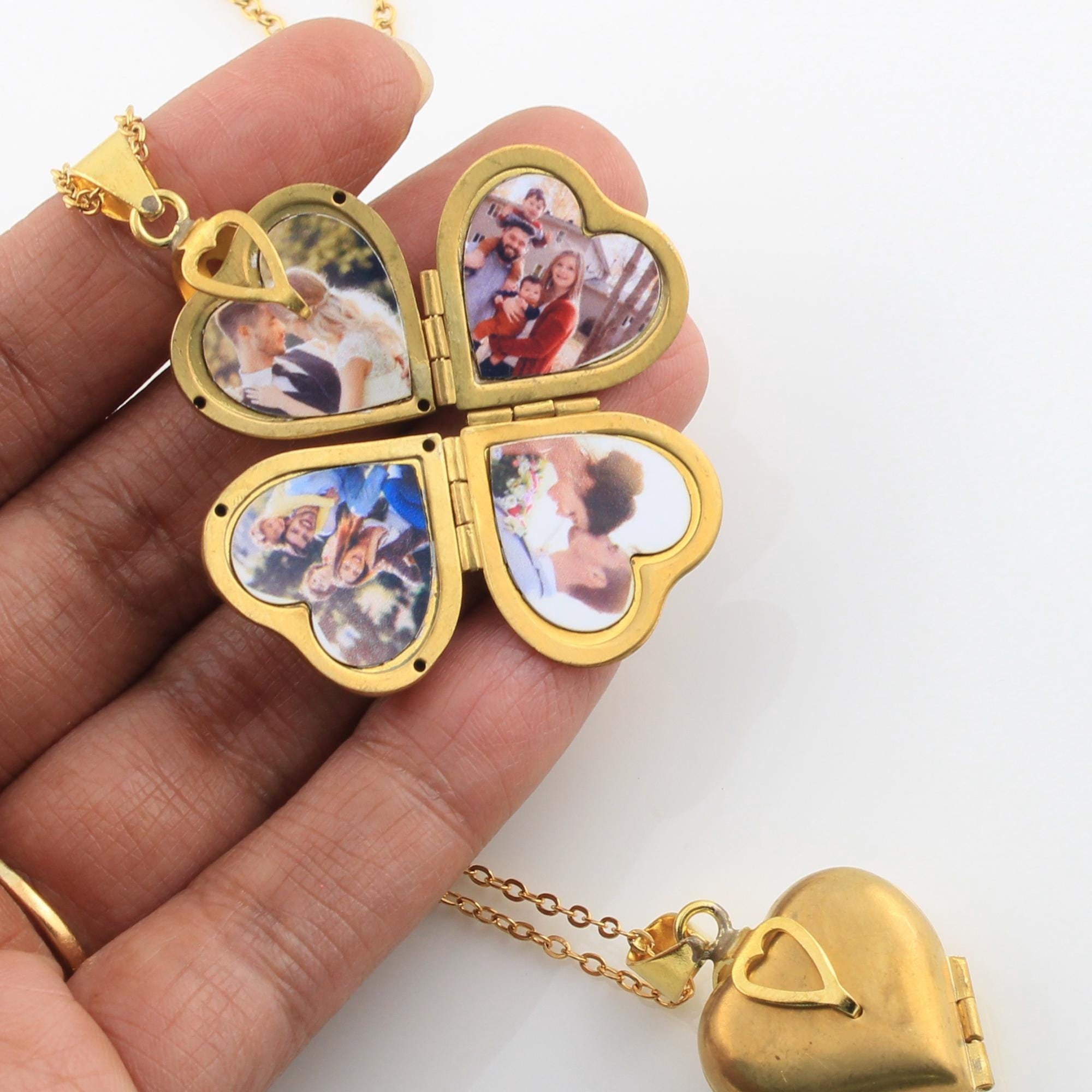 Christmas Gift for Her Photo Locket Necklace, Personalized Vintage Heart Photo Locket, 4 Picture Pendant, Picture Locket Christmas Present