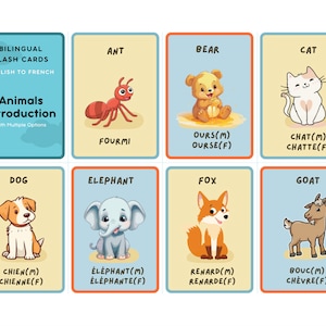 49 ZWEISPRACHIGE TIER Lernkarten - Englisch & Französisch Alphabet Lernset | Druckbare PDF | Kindererziehung, Homeschool-Lernen, Vorschule