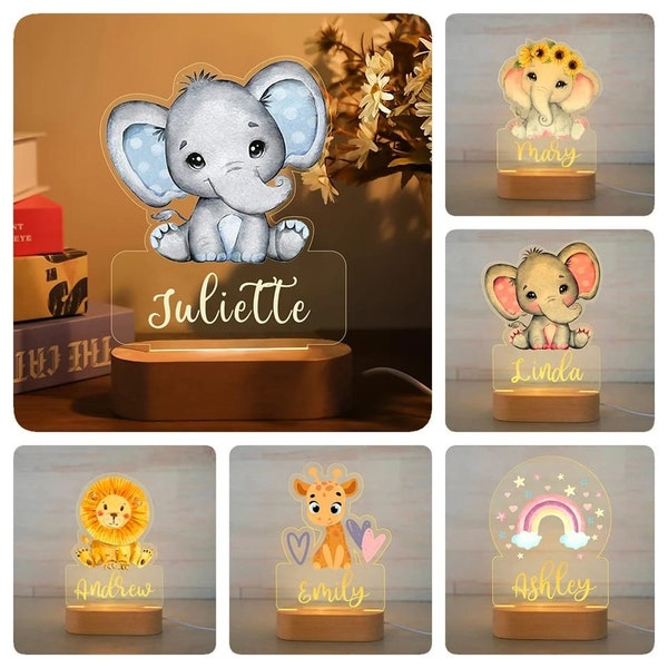 Personalized Children Animal Night Light, Personalized Name Night Light, Custom Gift For Baby, Kids Bedroom Night Light, Animal Night Light