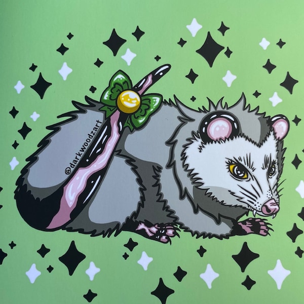 Pretty Opossum 5x5 Giclee Print - Wall Goth Pop Art Room Decor Animal Pet Rat Rodent Gift  Whimsigoth