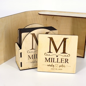 Coasters Personalized, Set of 6 High Quality Custom Coaster Set with Holder, Housewarming Gift, Monogram Coasters, Wedding Gift, Gift box