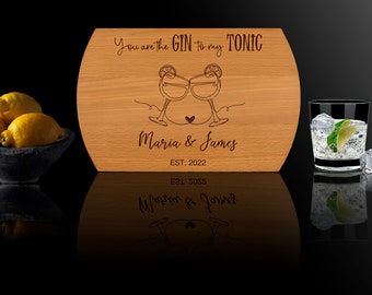 Personalised Gin and Tonic, Drinks Lemon Cutting Board for friends, family, Gin Lovers Gift, Personalised Any Name, Gin and Tonic, Gin Gift