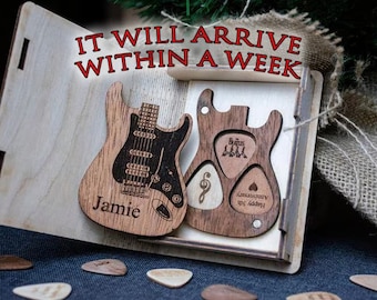 Personalized Wooden Guitar Picks Box | Custom Engraved Guitar Pick Box Storage | Guitar Plectrum Organizer | Music Gift for Guitarist