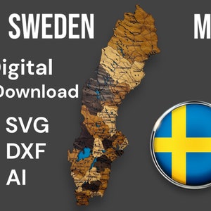Schweden Landkarte - Digitaler Download | Vektor-Datei (.Svg, .Ai, .DXF) für DIY-Projekte & Drucke - Skandinavisches Design