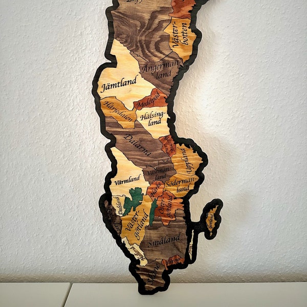 Suecia Mapa Landskap Puzzle Corte Láser Grabado, Mapa Mapa de Madera, Sverige, Escandinavia Dala Plantillas de Pared DIY Descarga Digital