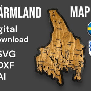 Värmland Karte Vektor-Dateien (.svg, .dxf, .ai) – detailliert mit Kommunen, Städten, Seen. Perfekt für DIY, CNC Laser und Plotter-Projekte