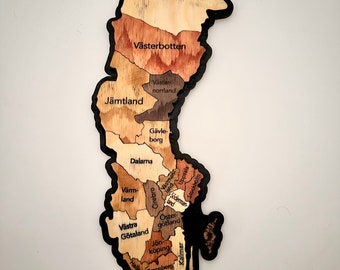 Sweden Map Lan Puzzle Laser Cutting Engrave, Cut Wood Map, Sverige, Scandinavia Dala Wall Templates DIY Digital Download Map