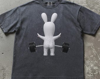 No Hands Barbell Bunny Shirt, Funny Gym Rabbit Workout Tee, Weightlifting Tee, Comfort Colors, Graphic Tee, Fitness Gift