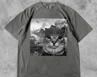 War Cat in the Battlefield Unisex Shirt, Kitten Soldier Army in Battle Shirt, Weirdcore Clothing, Funny Feline Lovers Gift, Meme Gift Idea
