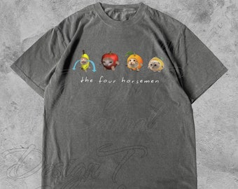 Tshirt unisexe « Four Horsemen », Apple Cat Meme, T-shirt unisexe chat drôle, design mignon chatons, t-shirt graphique chat triste, cadeau pour les amoureux des chats, meme excellent